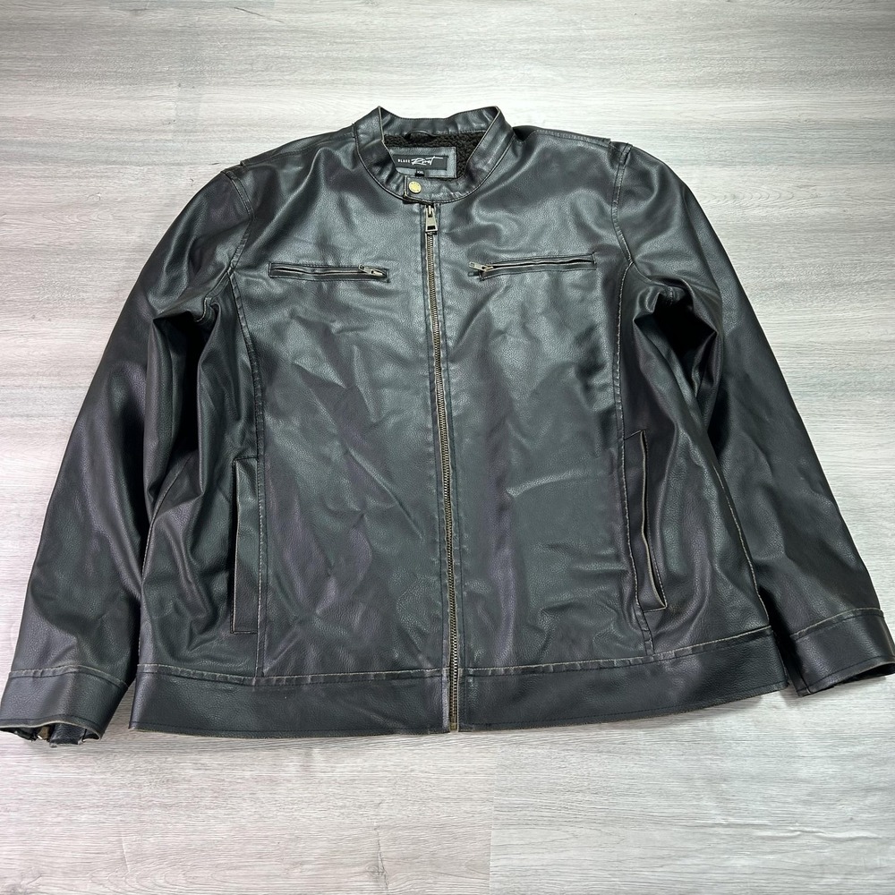 Black Rivet Jacket Mens‎ 2XL Black Faux Leather Sherpa Lined Motorcycle Cafe